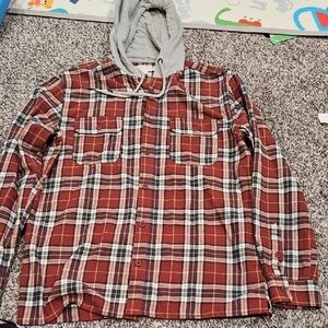 Araposto size Mens Size Plaid shirt with hood.